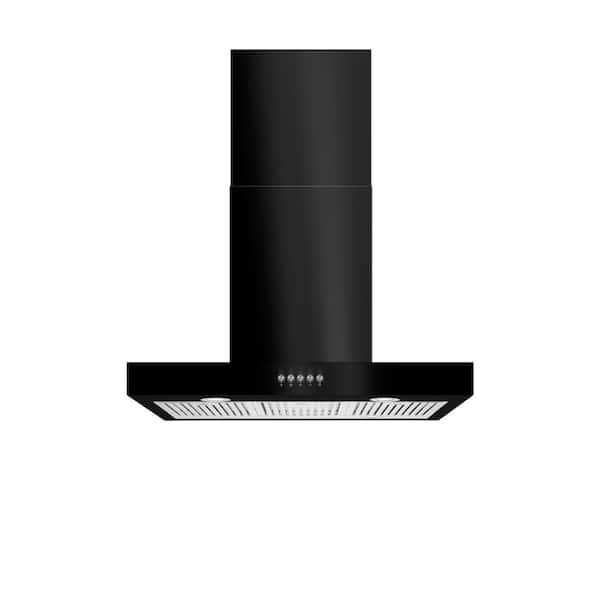 Vissani Lora 30 in. 350CFM Convertible Kitchen Island T-Shape Range Hood in Black with Charcoal filters and LED Lighting