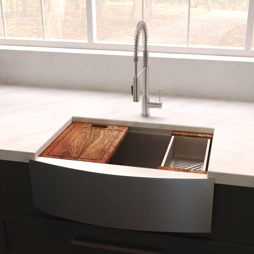 33" Stainless Steel Single Bowl Farmhouse Sink with Drainboard