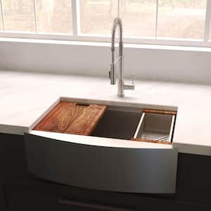ZLINE 33" Moritz Farmhouse Single Bowl Undermount Kitchen Sink in DuraSnow Stainless Steel with Accessories