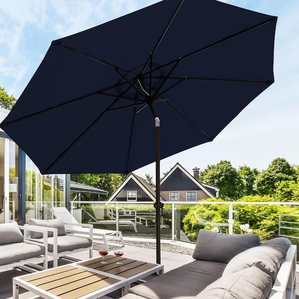 bcp 9 aluminum patio market umbrella PASAMIC 9 ft. Aluminum Patio Umbrella Market Umbrella, Fade Resistant and Base Included in Navy Blue