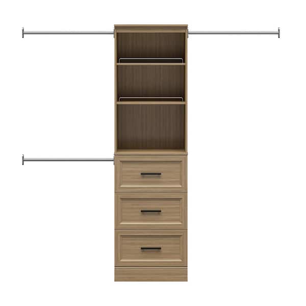 Reynolds 25 in W x 83.25 in. H Monterey Oak Laminate Board Traditional Closet System Tower with 3-Drawers