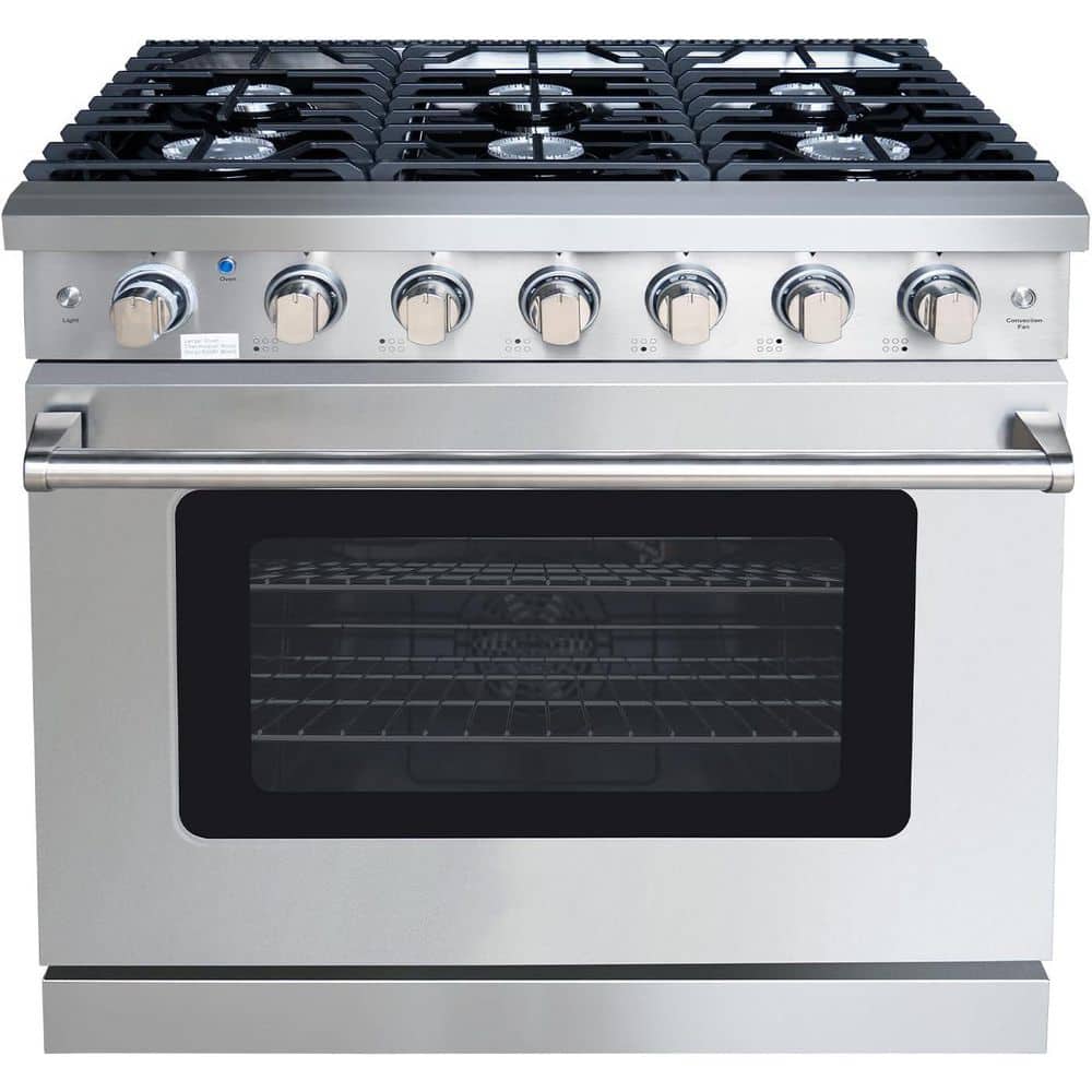 36 in. Gas Range Oven with 6 Cooktop Burners in Stainless Steel, 6 cu. ft. Convection Oven w/Air Fryer and Halogen Light price history on PriceWatchPro