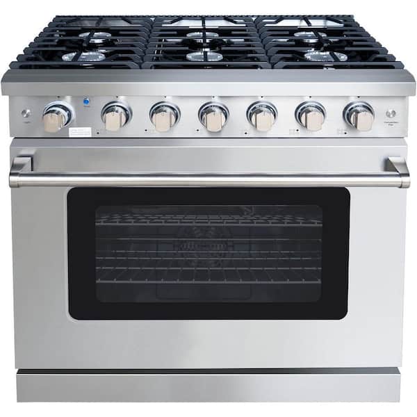 36 in. Gas Range Oven with 6 Cooktop Burners in Stainless Steel, 6 cu. ft. Convection Oven w/Air Fryer and Halogen Light