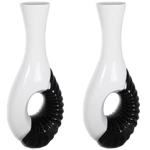 Set of 2 Modern Black and White Large Floor Vase - 43 Inch Tall, Contemporary Home Decor, Elegant Room Accent