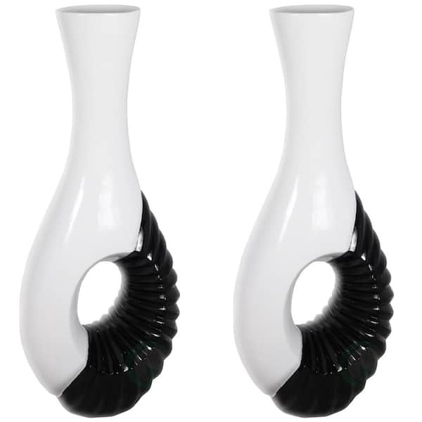 Uniquewise Set of 2 Modern Black and White Large Floor Vase - 43 Inch Tall, Contemporary Home Decor, Elegant Room Accent