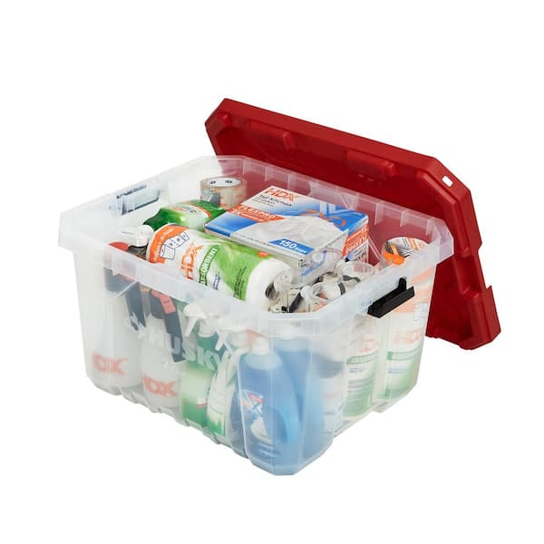 Husky - 27 Gal. Pro Grip Storage Tote in Clear with Red Lid