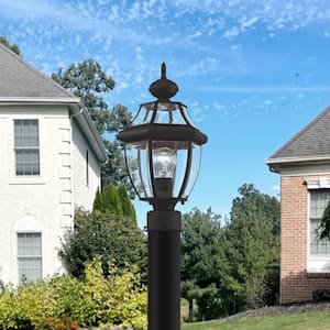 Aston 16.5 in. 1-Light Black Solid Brass Hardwired Outdoor Rust Resistant Post Light with No Bulbs Included
