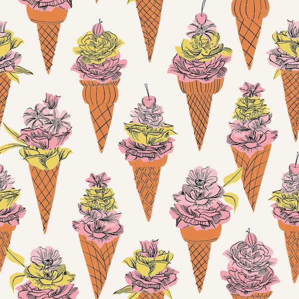 NuWallpaper Orange Floral Ice Cream Vinyl Peel and Stick Wallpaper Sample