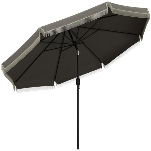 Zeus & Ruta 9 ft. x 9 ft. Steel Push-Up Patio Market Umbrella with Push Button Tilt and Crank in Dark Gray
