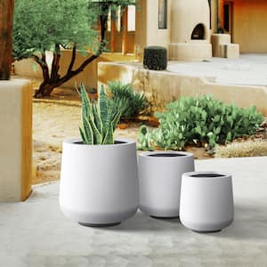 17 in., 13 in. and 10 in. H Round Solid White Concrete Planter, Outdoor Modern Planter Pot for Garden (Set of 3)