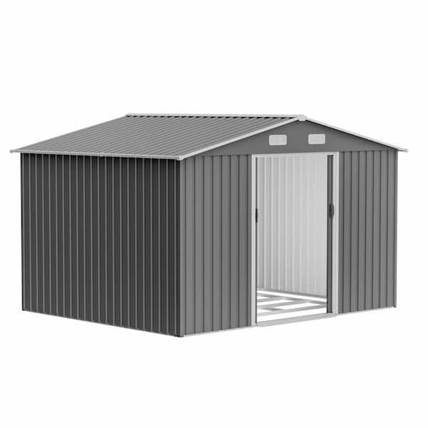10 ft. W x 8 ft. D Outdoor Metal Shed with Double Door and Lockable Door, Gray (80 sq. ft. )