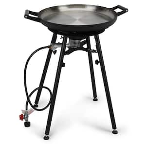 Portable Propane Gas Grill Outdoor Cooker in Black with 21 in. Frying Pan, 4 ft. Hose and Legs for Backyard Camping RV