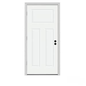 34 in. x 80 in. 3-Panel Craftsman White Painted Steel Prehung Right-Hand Outswing Front Door w/Brickmould