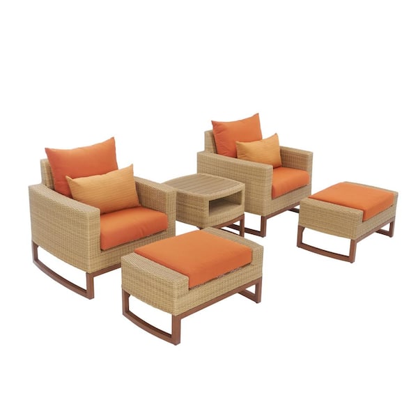 RST Brands Mili 5-Piece Wicker Patio Deep Seating Conversation Set with Sunbrella Tikka Orange Cushions