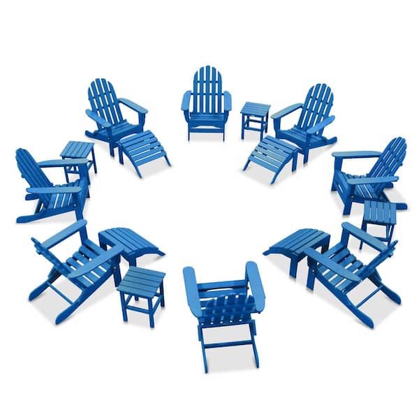 DUROGREEN Icon Royal Blue 16-Piece Plastic Adirondack Patio Conversation Set