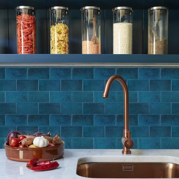 Ocean Blue 12.6 in. x 10.6 in. Vinyl Peel and Stick Backsplash 10