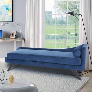 Blue Fabric Right Arm Chaise Lounge With Lumbar Pillow