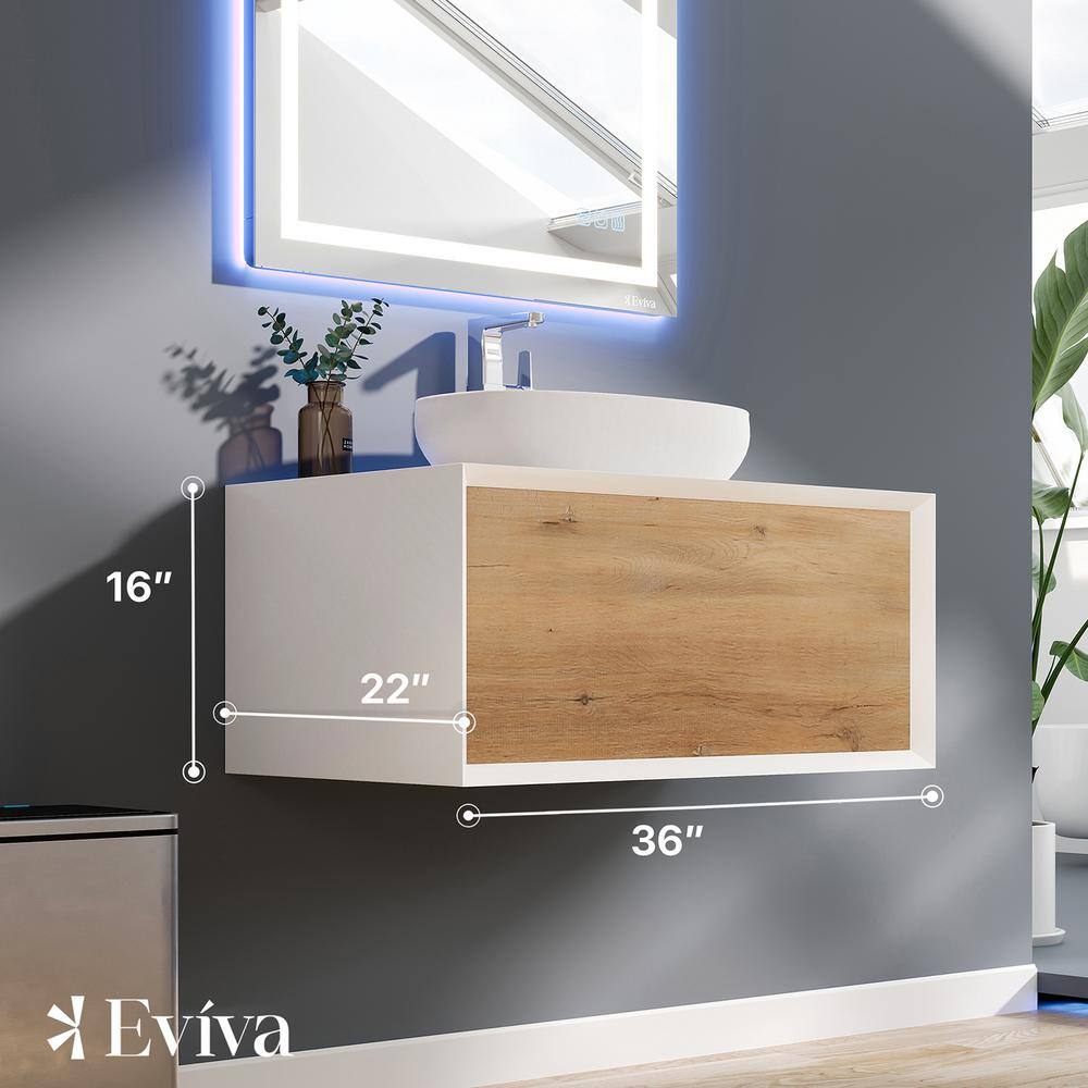 Santa Monica 36" White Oak Wall-Mount Vanity with Vessel Sink