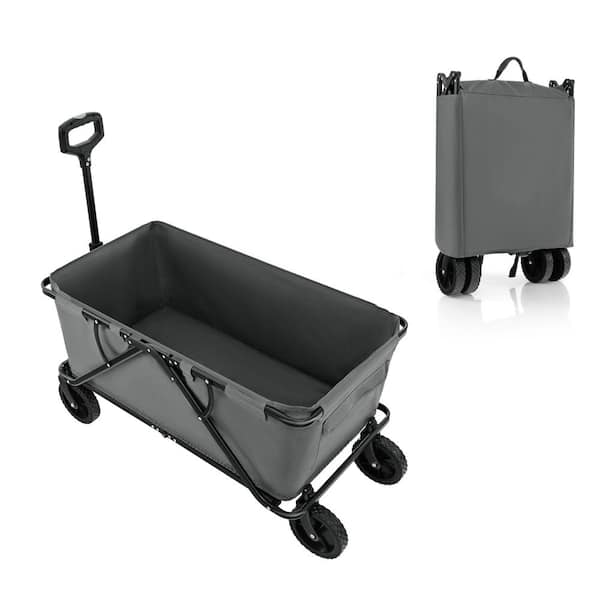 Costway 6 cu. ft. Metal Wagon Garden Cart with Adjustable Handlebar Bottle Holders & Storage Pocket Grey
