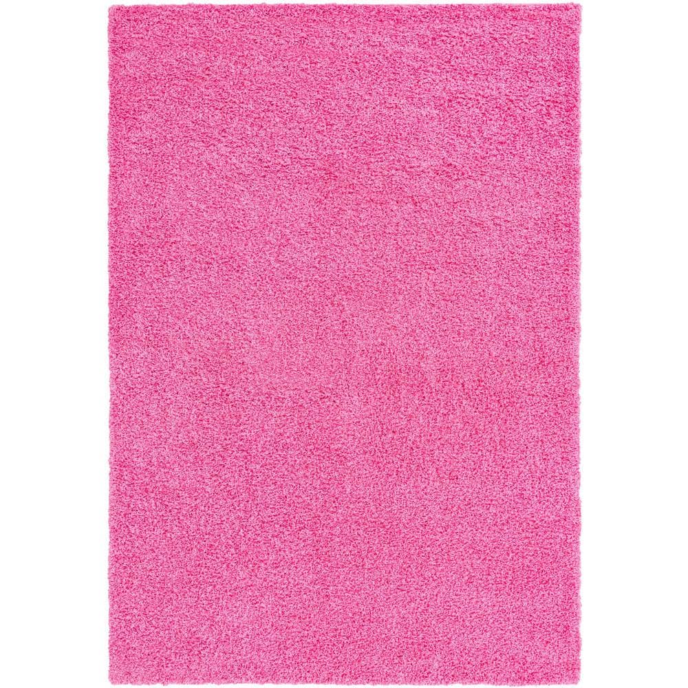 Taffy Pink Plush Rectangular Shag Area Rug for Easy Care