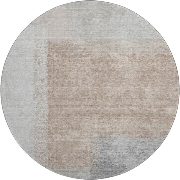 Mayfield Premium Machine Washable Abstract AMF2341 Taupe 8 ft. x 8 ft. Round Rug