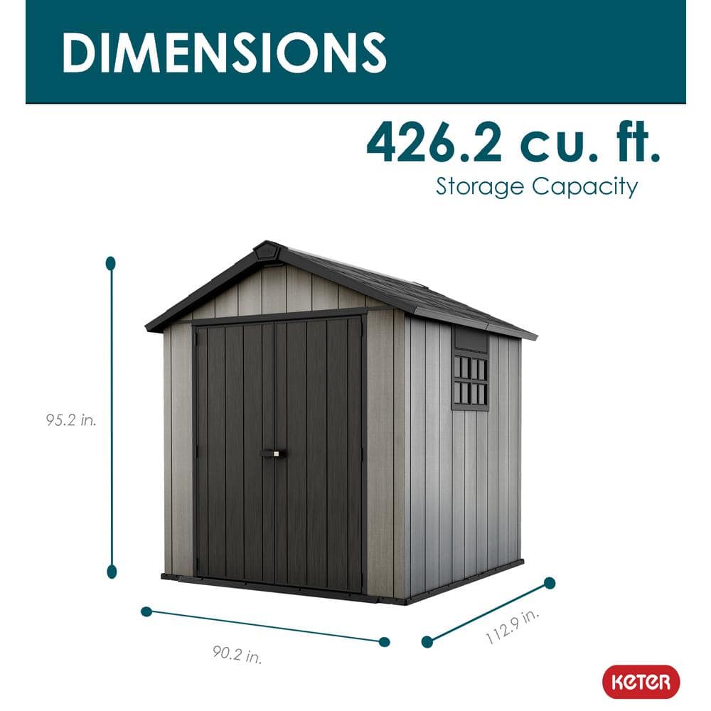 Gray Resin Outdoor Storage Shed with Double Doors and Skylight