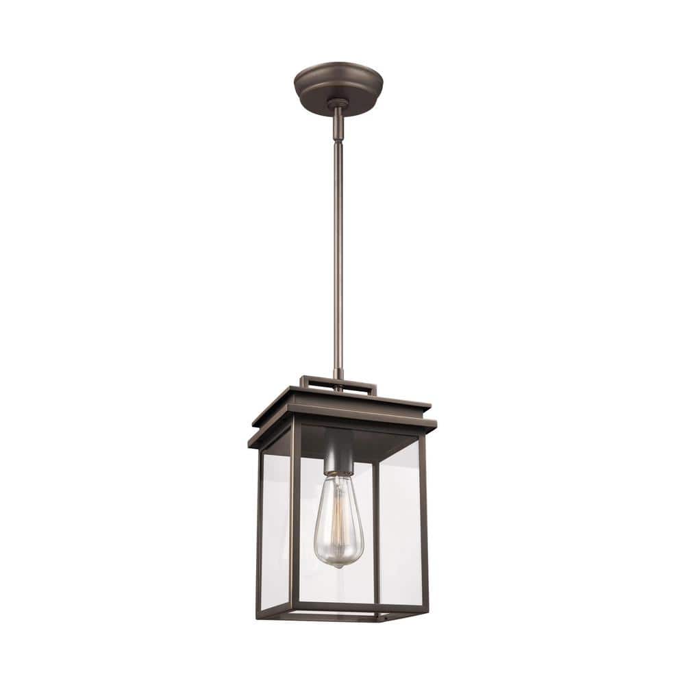 Glenview Rectangular Clear Glass 1-Light Antique Bronze Outdoor Pendant