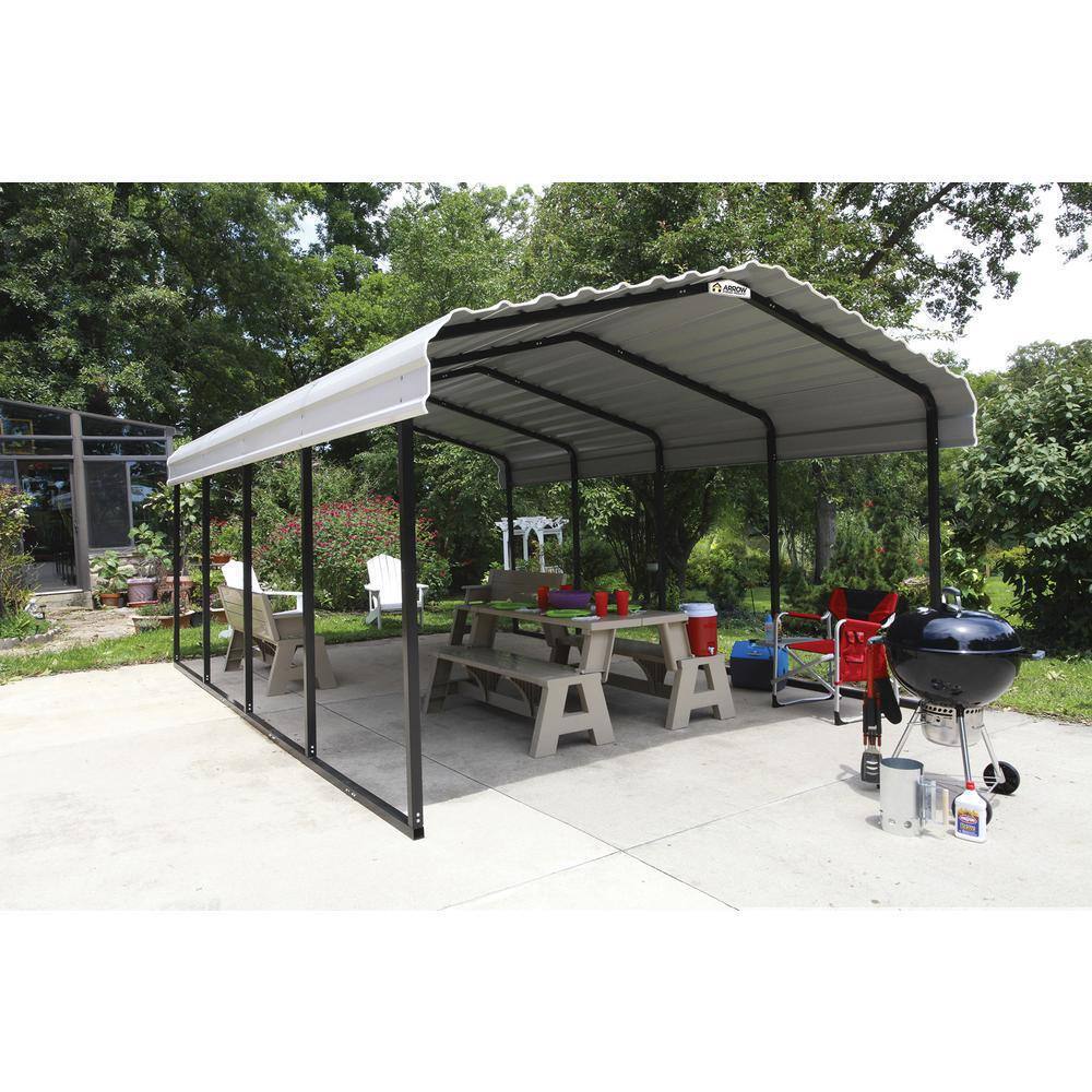 12' x 20' Eggshell Steel Carport with Black Frame