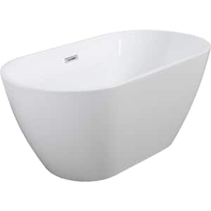 59 in. x 28-4/5 in. Acrylic Soaking Freestanding Bathtub with Chrome Overflow and Drain, cUPC Certified in White