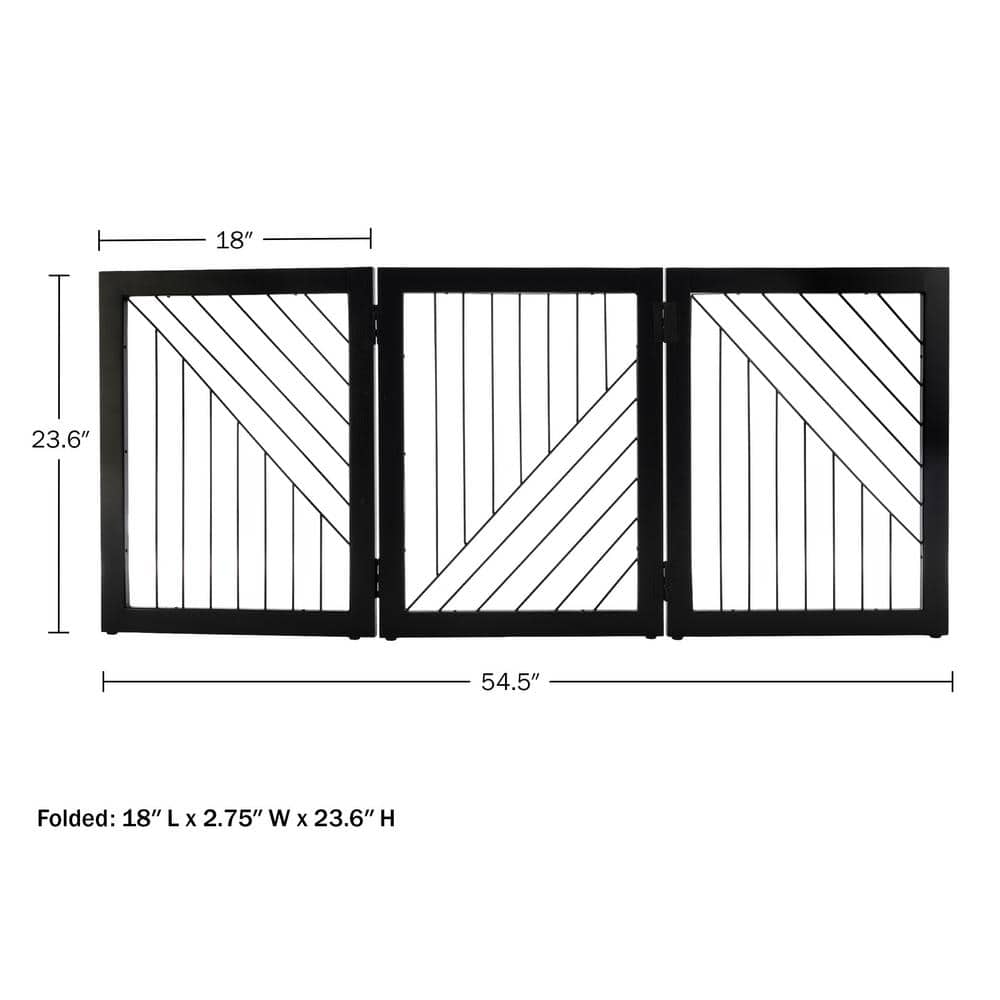 Black Metal Freestanding Foldable Pet Gate for Stairs