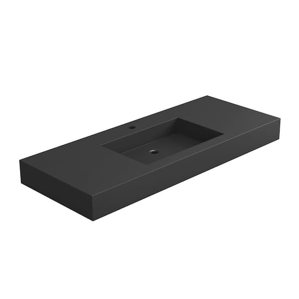 HOPROME Vetra 47 x 19 in. Solid Surface Wall Mount or Countertop Bathroom Vessel Sink with Faucet Holes in Gray