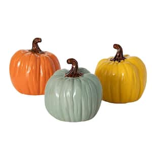 5.5 in. Colored Stoneware Harvest Pumpkin Set of 3