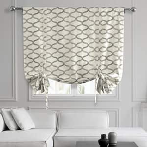 Illusions Silver Grey Gray Printed Cotton Rod Pocket Room Darkening Tie-Up Window Shade - 46 in. W x 63 in. L (1 Panel)