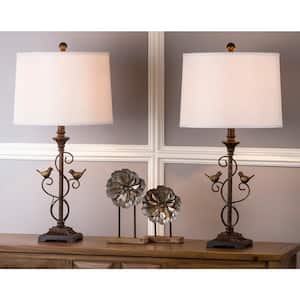 Birdsong 28 in. Oil-Rubbed Bronze Iron Table Lamp with Off-White Shade (Set of 2)