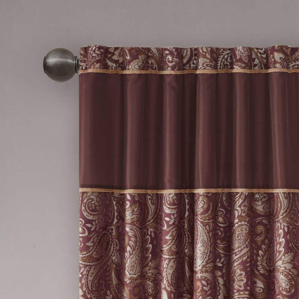 Burgundy Faux Silk Paisley Jacquard Light-Filtering Curtain Panels