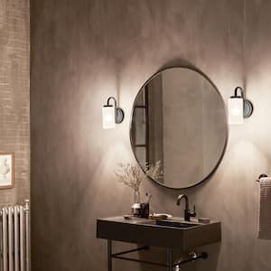 Kennewick 1-Light Black Bathroom Wall Sconce Light with Etched Glass