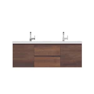 Paterno 60 in. W x 19 in. D Double Wall Mount Bath Vanity in Rosewood with Acrylic Vanity Top in White with White Basin