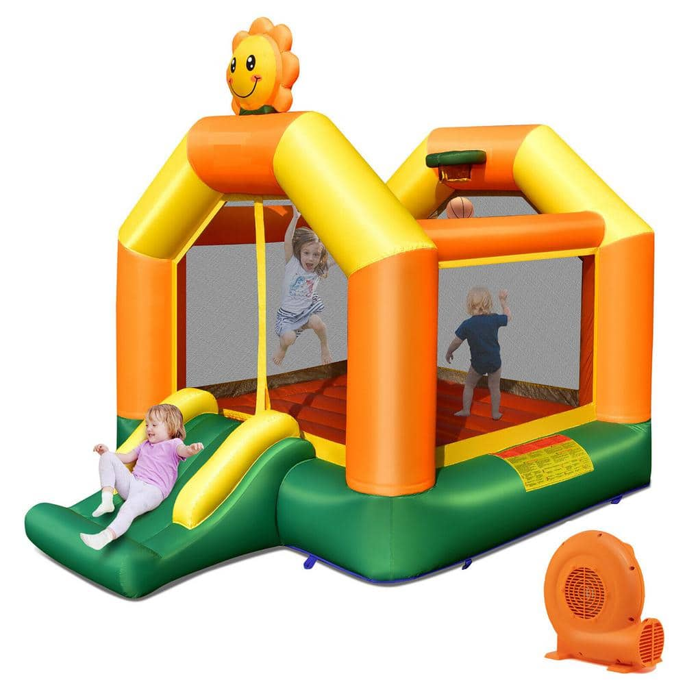 Gymax Inflatable Bounce House Jumping House Kids Playhouse with Slide and 550-Watt Blower