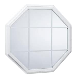 31.5 in. x 31.5 in. Fixed Octagon Geometric Vinyl Window with Grid White