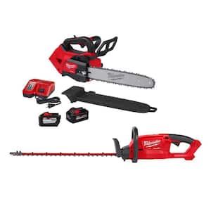 M18 FUEL 14 in. Top Handle 18V Lithium-Ion Brushless Cordless Chainsaw with 24 in. Hedge Trimmer 8.0 Ah, 12.0 Ah Battery