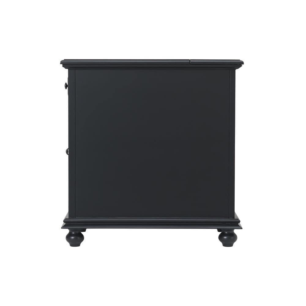 Antique Black Pine and MDF Chairside Table with Storage