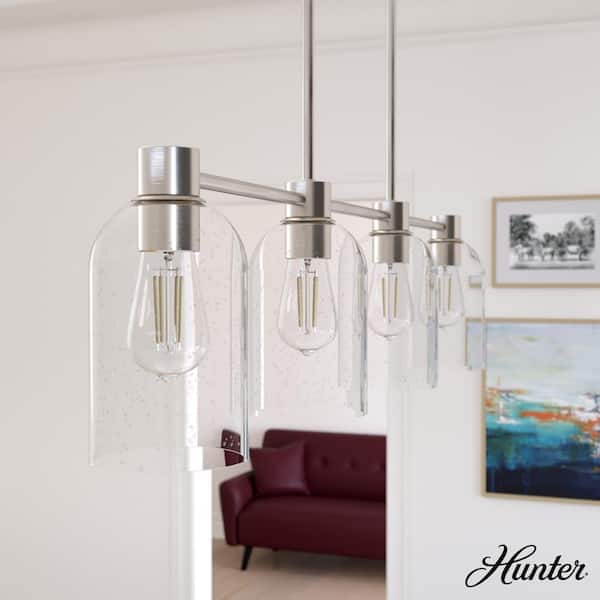 Hunter Lochemeade 4 Light Brushed Nickel Shaded Chandelier with Clear Seeded Glass Shades Kitchen Light