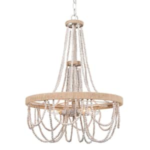 4-Light Aged Slategray Modern Chandelier with Metal and Wood Shades, A Sleek Choice for Modern Homes