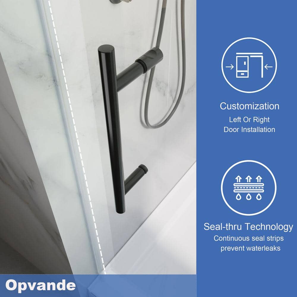 72 in. Black Frameless Sliding Shower Door with Clear Tempered Glass