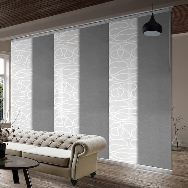 EMOH Storm Swirl 70 in. - 130 in. W x 94 in. L Adjustable 6- Panel Satin Nickel Single Rail Panel Track with 23.5 in. Slates