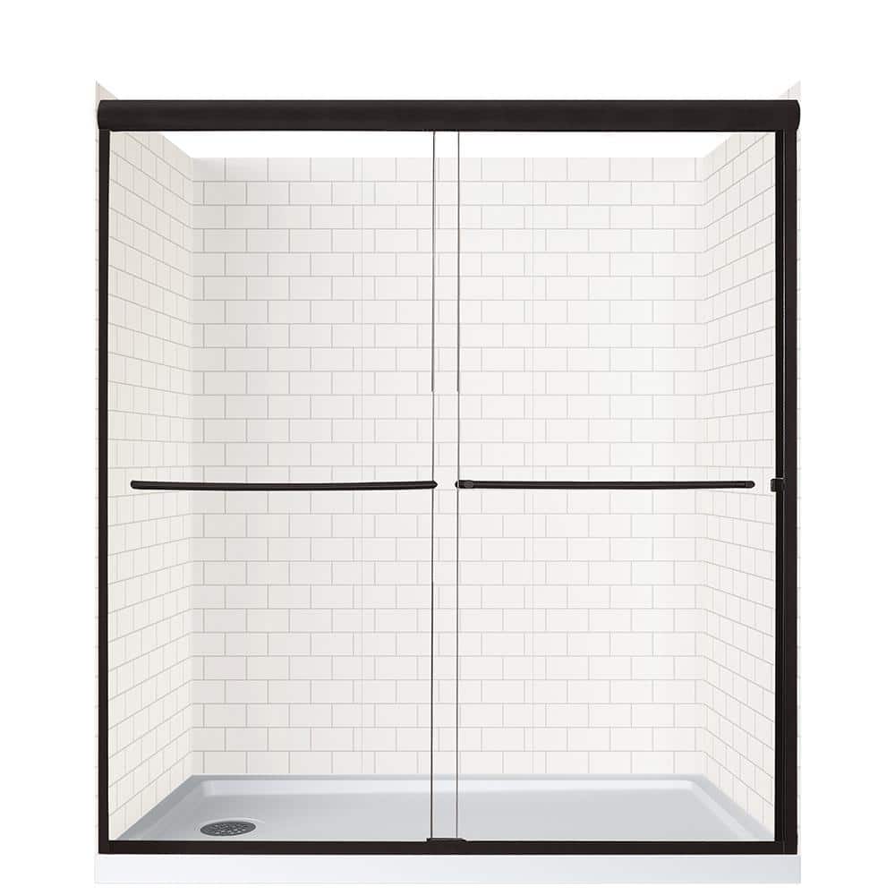 Cove Sliding 60 in. L x 30 in. W x 78 in. H Left Drain Alcove Shower Stall Kit in White Subway and Matte Black Hardware price history on PriceWatchPro