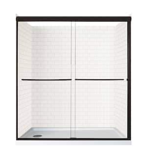 Cove Sliding 60 in. L x 30 in. W x 78 in. H Left Drain Alcove Shower Stall Kit in White Subway and Matte Black Hardware
