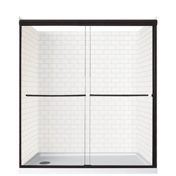 CRAFT + MAIN Cove Sliding 60 in. L x 30 in. W x 78 in. H Left Drain Alcove Shower Stall Kit in White Subway and Matte Black Hardware