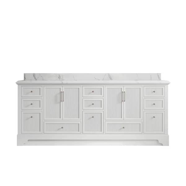 Willow Collections Alys 84 in. W x 22 in. D x 36 in. H Double Sink Bath Vanity in White with 1.5 in. Calacatta Laza Qt. Top
