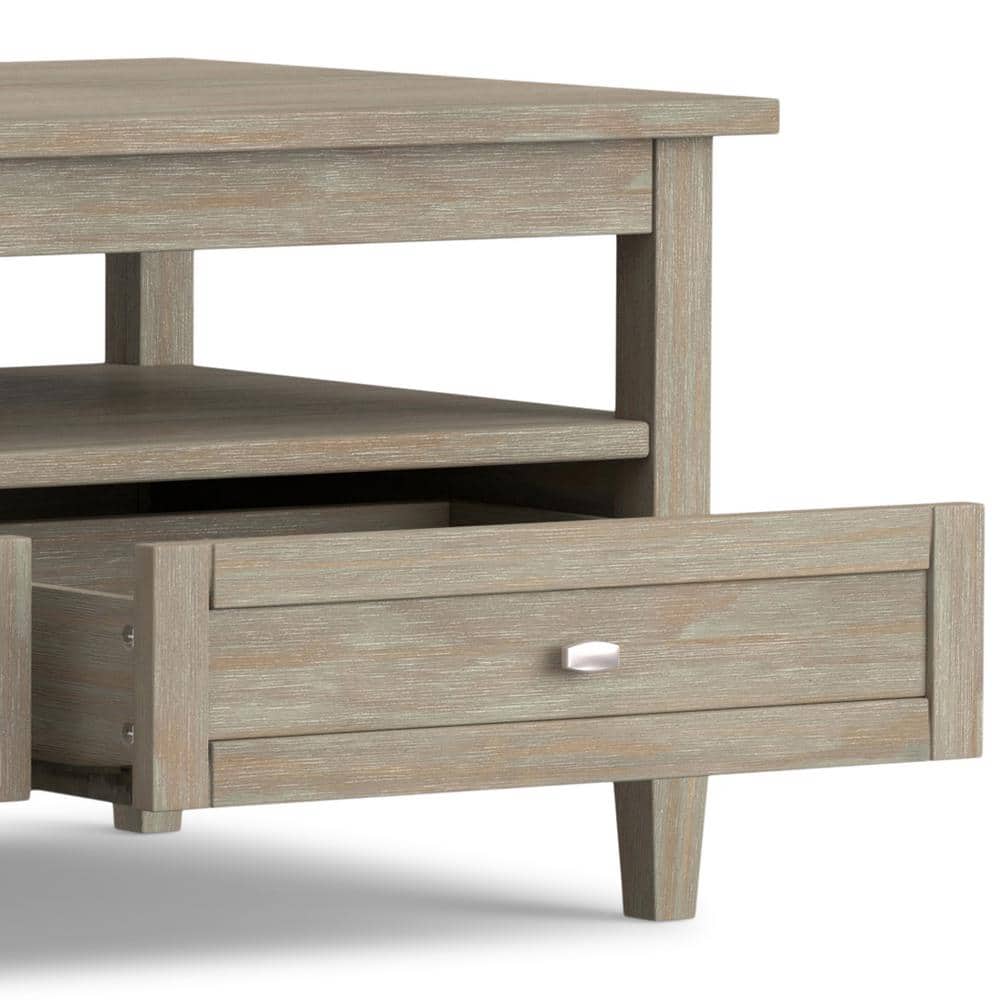 Distressed Gray Rectangular Wood Coffee Table with Storage
